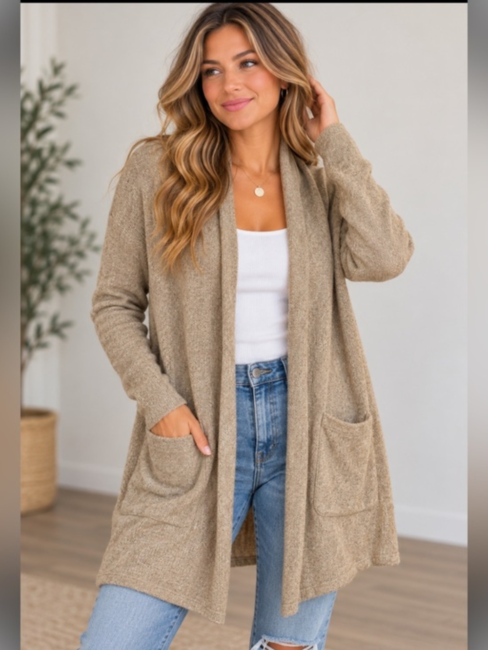 Sonoma Goods For Life Tan Open Front Long Cardigan Sweater Size Large
